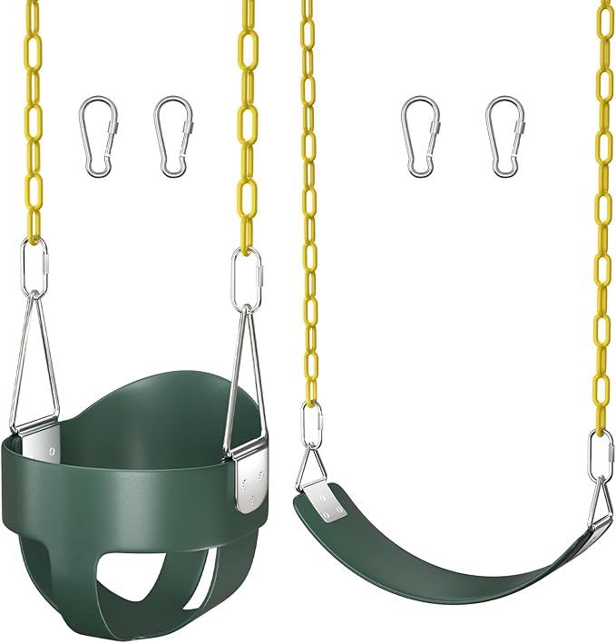 AGPTEK Toddler Swing Heavy Duty Bucket With Adjustable Rope - Cute Shape, 250 LB and 150 LB Capacity - Green-CubbioJoy