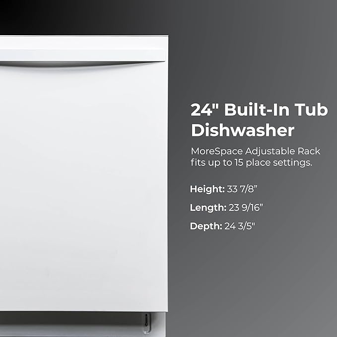 Kenmore 22-14622 24" Built-in Dishwasher-Quiet Tub with TurboDry, Leak, & SmartWash Soil Detection-15 Place Settings-49 DBA-Energy Star Certified, 24.61"D x 23.55"W x 33.88"H, White-CubbioJoy