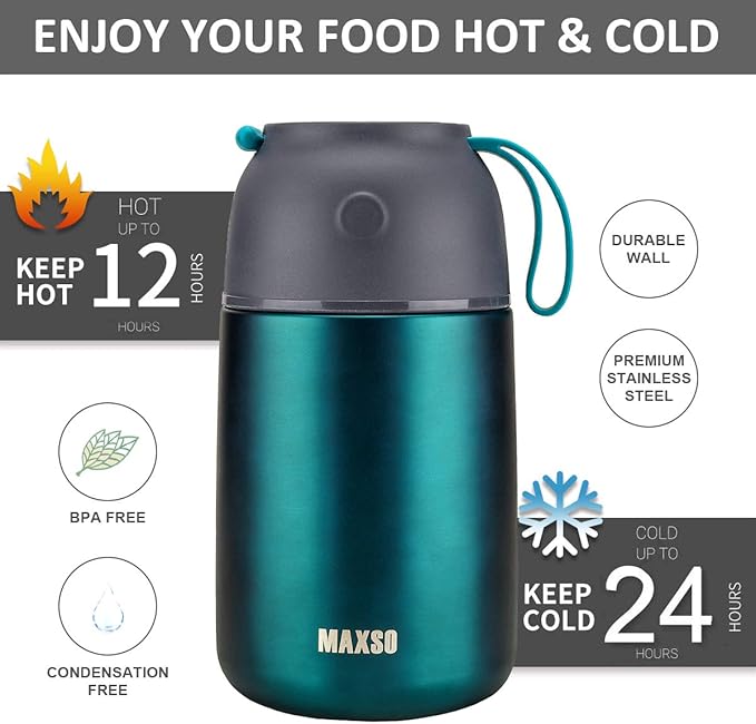 Insulated Thermo Food Jar for Hot & Cold Food for Kids Adult, 17&24 oz Soup Thermal Hot Food Containers for Lunch, Triple Layer Insulation Stainless Steel Food Jar with Spoon(2 Pack Green)-CubbioJoy
