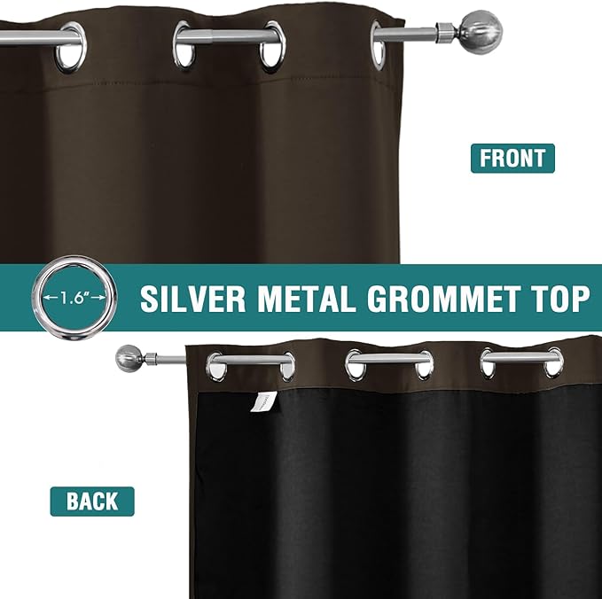 ChrisDowa 100% Blackout Curtains 84 inch Long for Bedroom with Black Liner, 2 Thick Layers Total Blackout Thermal Insulated Grommet Window Curtains 2 Panels Set (Brown, 38 x 84 Inch)-CubbioJoy