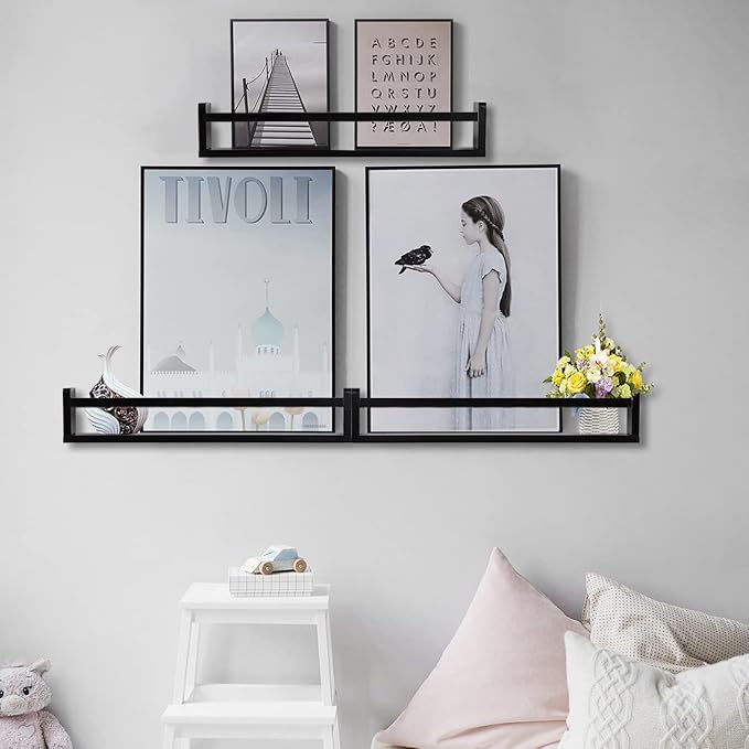 AZSKY Classic Nursery Book Shelves Black Wooden Floating Shelves Wall Bookshelf for Bathroom Decor Kitchen Spice Rack Organizer Kids Room 24 Inch Set of 3-CubbioJoy