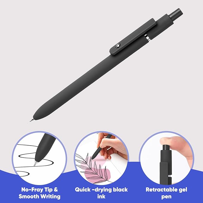 6Pcs Gel Pens, 0.5MM Black Gel Ink Pen Fine Point Smooth Writing Pens, College Essentials Pens, Father's Day Birthday Gifts for Men (6PCS Black Gray White)-CubbioJoy