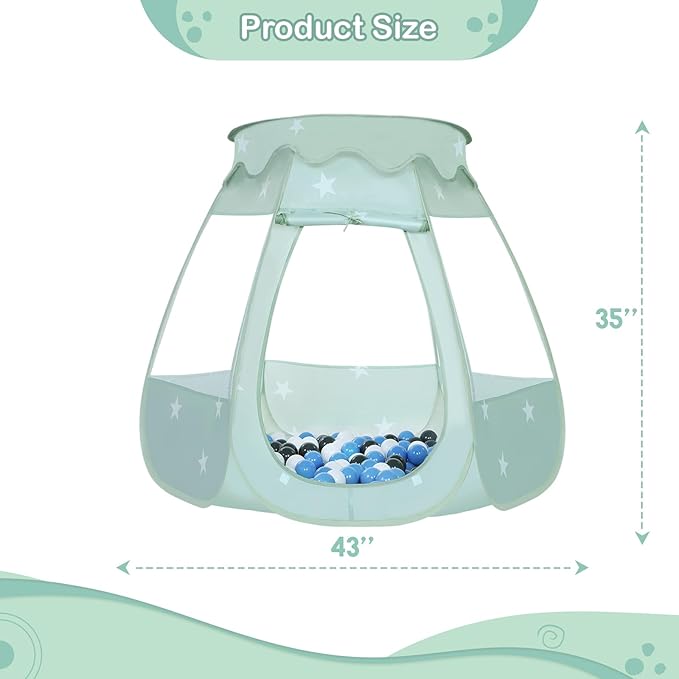 Baby Ball Pit for Toddler with 50 Balls, Kids Pop Up Play Tent for Girls, Princess Toys Gifts for Children Indoor & Outdoor Playhouse (Celadon: Gray/White/Babyblue, 109x90cm/50 Balls)-CubbioJoy