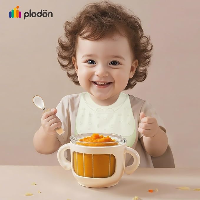 Baby Food Maker-Food Processor, Fruits, Vegetables, Meats, Potatoes, Avocados, Gift Package with A feeding spoon, A bib, A set of 4 separate food ice cube trays, and Two 200ml food storage-CubbioJoy