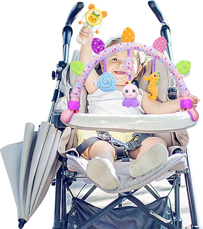 Caterbee Travel Arch Bassinet Toys for Baby Hanging on Stroller, Crib & Pram. Activity Toy bar for Baby Bouncer(Purle)-CubbioJoy