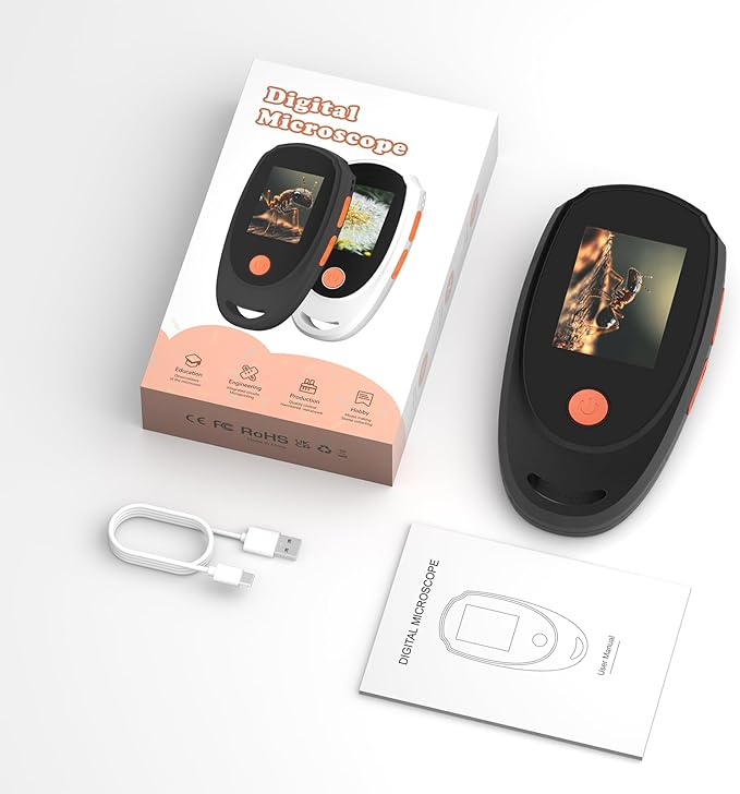 Digital Microscope for Kids, Handheld Microscope with 2.0" IPS Screen,500X,8 Adjustable LEDs,Digital Magnifying Glass for Insect Plant Leaf Observation,Magnifying Glass for Coins Small Fonts-CubbioJoy