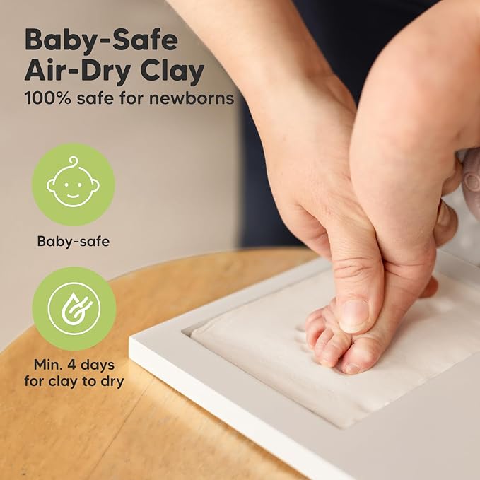 Baby Hand and Footprint Kit - Clay Handprint Keepsake Frame, Newborn Nursery Picture Frame, Personalized New Mom Gifts for Baby Shower & Registry (Vintage White)-CubbioJoy
