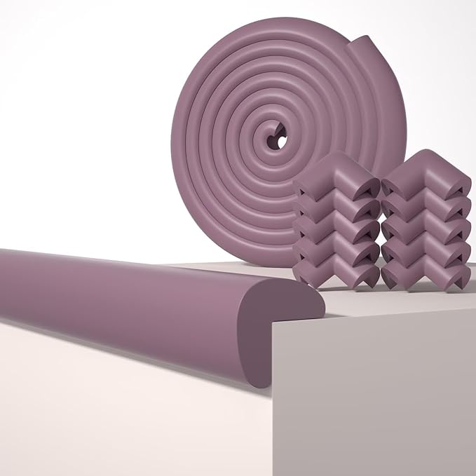 Baby Proof Edge Corner Protector, 16.4FT 0.47''Th L-Shape Furniture Corner & Edge Safety Bumpers with 10 Corners, Pre-Taped, Soft NBR Rubber Foam Desk Edge Cushion Wall Corner Protector (Brown)-CubbioJoy