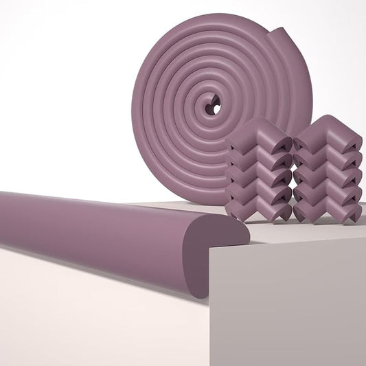 Baby Proof Edge Corner Protector, 16.4FT 0.47''Th L-Shape Furniture Corner & Edge Safety Bumpers with 10 Corners, Pre-Taped, Soft NBR Rubber Foam Desk Edge Cushion Wall Corner Protector (Brown)-CubbioJoy