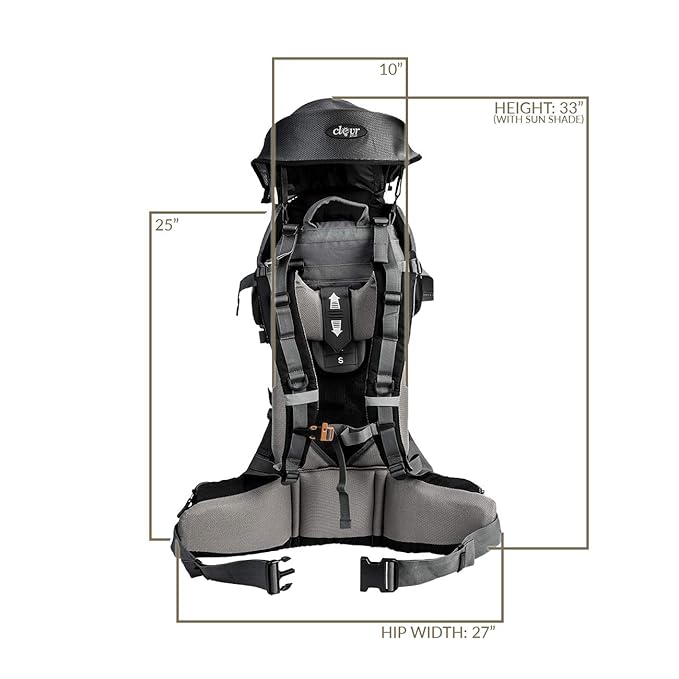ClevrPlus Canyonero Camping Baby Backpack Hiking Kid Toddler Child Carrier with Stand and Sun Shade Visor, Black-CubbioJoy