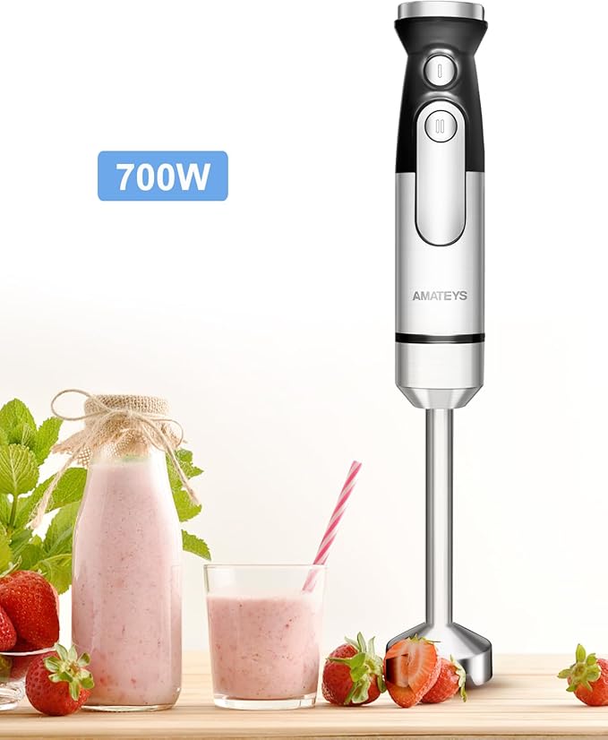 Immersion Blender Handheld,700W Hand Mixer Infinitely Variable Speeds,Multi-function Stainless Steel Stick Electric Kitchen Smoothie Blender with Detachable Whisk, Milk Frother,for Soup Puree-CubbioJoy