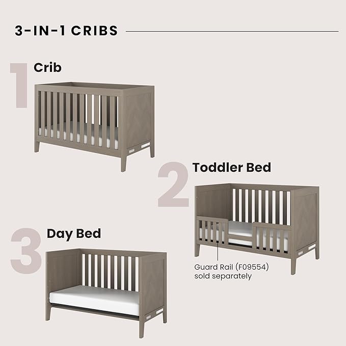 Child Craft Kieran 3 in 1 Convertible Crib, Baby Crib Converts to Day Bed, Toddler Bed, 3 Adjustable Mattress Positions, Non-Toxic, Baby Safe Finish (Crescent Gray)-CubbioJoy