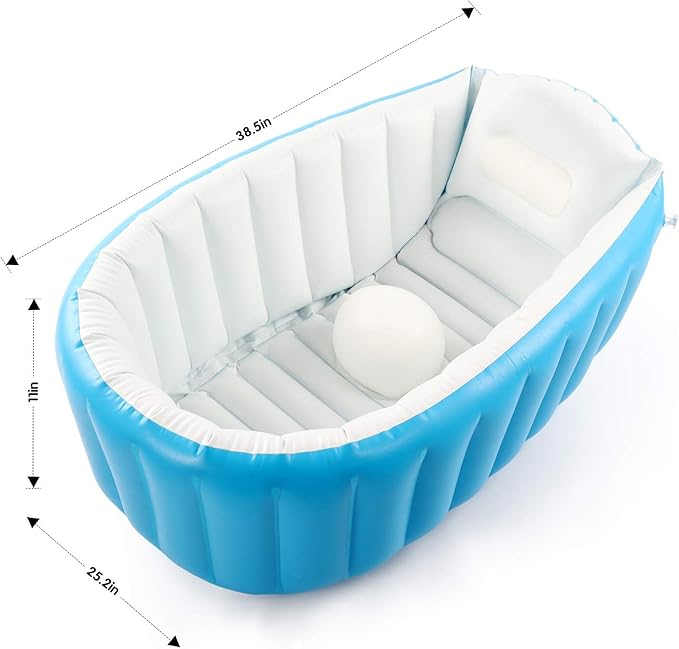 Baby Inflatable Bathtub, Portable Infant Toddler Bathing Tub Non Slip Travel Bathtub Mini Air Swimming Pool Kids Thick Foldable Shower Basin with Air Pump, Blue-CubbioJoy
