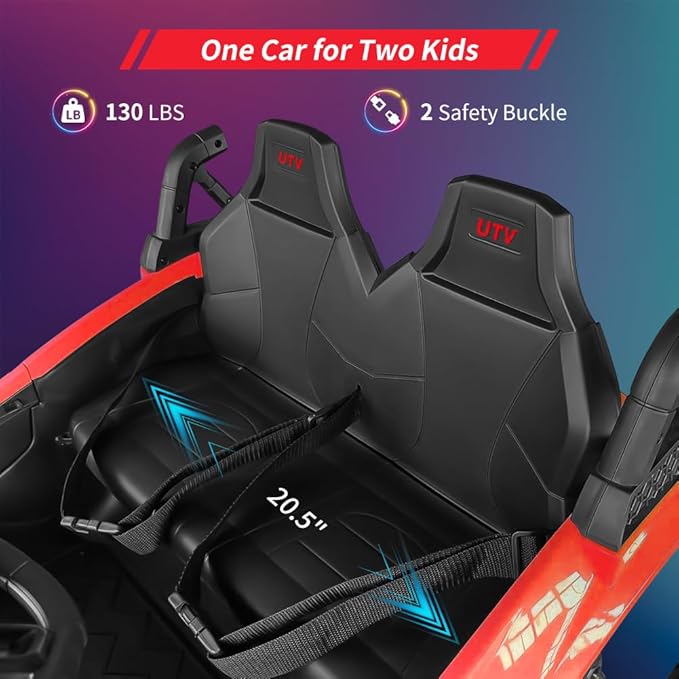 2 Seaters 24V Ride on UTV with Remote Control,10AH Battery, 400W Powerful Motors with 17" EVA Wheels, 20.5“ Seat Width Electric Ride Toy with Metal Suspension,LED Lights,Music,Horn (Red)-CubbioJoy