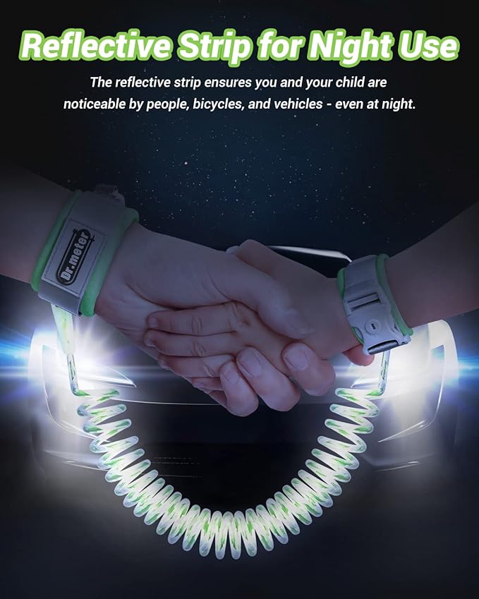 Dr.meter Anti Lost Wrist Link, 2 Pack Toddler Safety Leash with Key Lock, Reflective Child Walking Harness - Dual 8.2ft Length Blue & Green Kids Leash for Supermarket Mall Airport Amusement Park Zoo-CubbioJoy