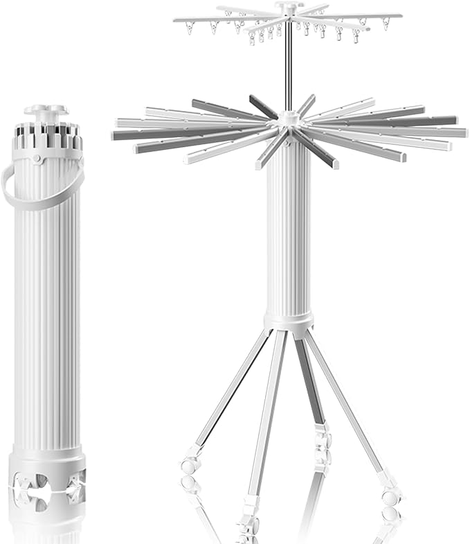 4-Legged Foldable and Portable Clothes Drying Rack,Collapsible Octopus Drying Rack with Wheels and Aluminum Rods,360°Rotatable Design for Indoor Outdoor Use-White-CubbioJoy