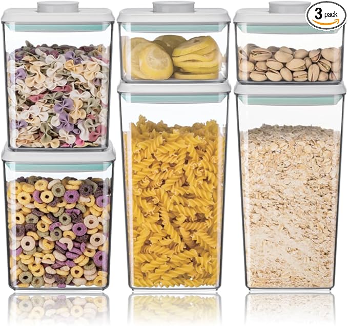 Ankou Airtight Food Storage Container Sets with Lids 6Pcs Pop Containers for Kitchen Pantry Organization BPA-Free Stackable Kitchen Storage Containers for Cereal Flour Sugar (0.5, 1.2, 1.8qt)*2-CubbioJoy