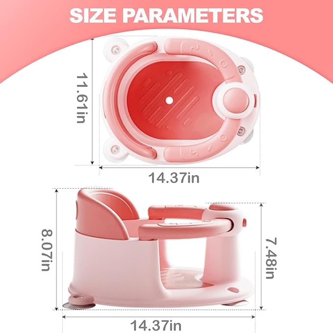 Baby Bath Seat, Bath Seat for Baby 6 Month & up, Baby Bath tub Seat with Suction Cups, Non-Slip, Detachable, Pink-CubbioJoy