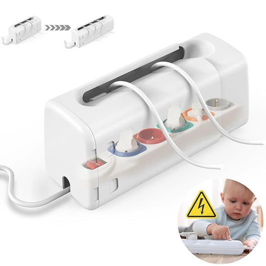 Improved Power Strip Cover Box(1 Pack) 丨Outlet Covers Baby Proofing丨Baby Safety Products丨Adjustable Length Childproof Outlet Cover丨Preventing Toddlers from Touching Sockets丨Fits Most Sockets., White-CubbioJoy