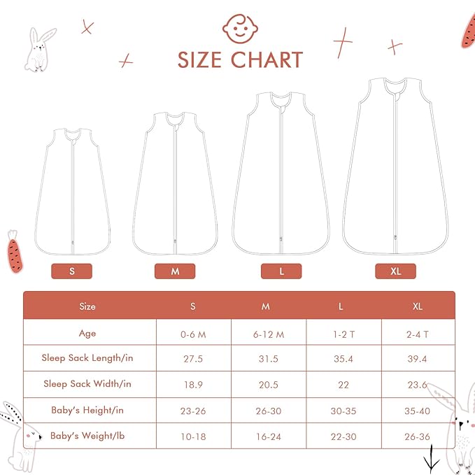 Baby Sleep Sack 0-6 Months Wearable Blanket for Babies 100% Organic Cotton 2-Way Zipper YKK 0.5 TOG Toddler Sleeping Sacks Bunny-CubbioJoy