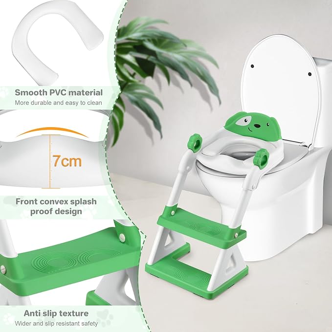 2 In 1 Potty Training Toilet Seat & Toddler Step Stool, Bottom Triangle Stability Toddler Toilet Seat, Adjustable Step & Seat Height Potty Seats (Green)-CubbioJoy
