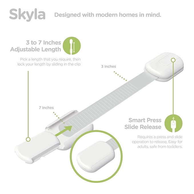 Baby Proofing Child Safety Locks (12 Pack) by Skyla Homes - The Safest, Quickest and Easiest 3M Adhesive Cabinet Latches, No Screws & Magnets, Multi-Purpose for Furniture, Kitchen, Ovens, Toilet Seats-CubbioJoy
