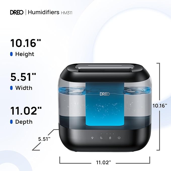 Dreo Top Fill 4L Humidifiers for Bedroom, 36H Runtime, 28 dB Quiet Cool Mist Supersized Air Humidifier for Large Room, Plants, Baby Nursery, Indoor, Night Light, Easy to Clean & Fill, Black-CubbioJoy