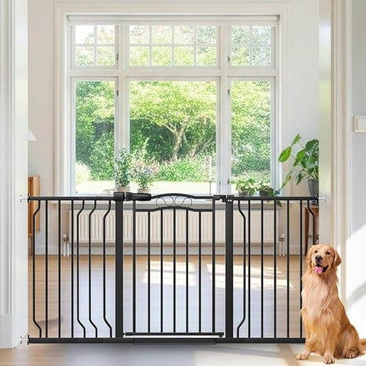 53.1-62.5 Inch Extra Wide Baby Gate, Pressure Mounted Dog Gate Indoor, Walk Thru Pet Gate for Cat Dog Child,Pet Gates for The House Doorway Black-CubbioJoy
