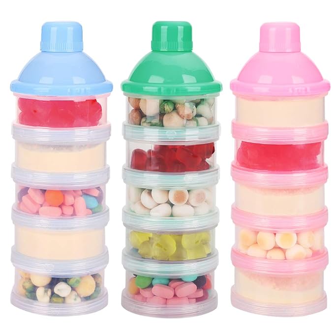 Accmor Formula Dispenser On The Go, 5 Compartments Stackable Formula Container for Travel, Baby Milk Powder Kids Snack Container, BPA Free-CubbioJoy