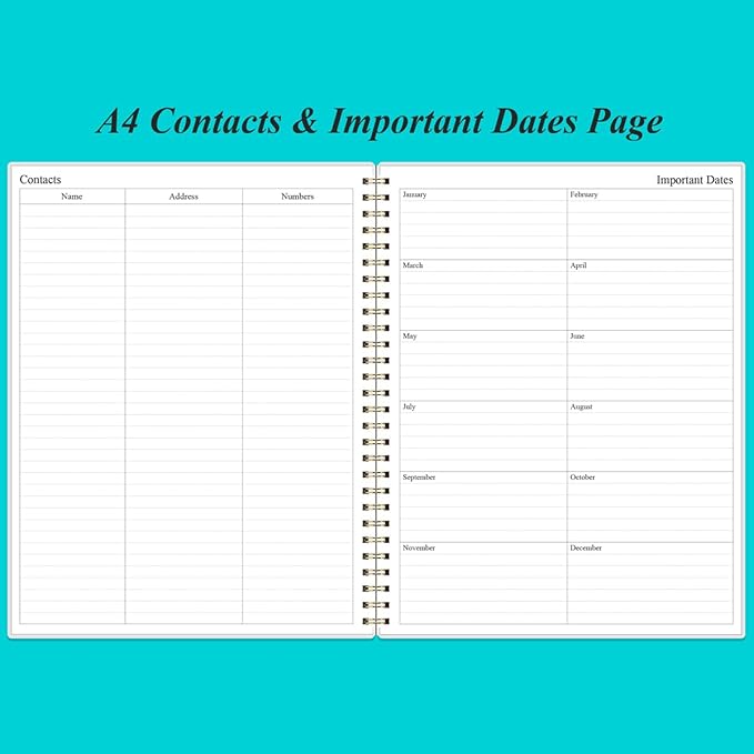 Daily Planner Undated - 8.5" x 11" To Do List Notebook Hourly Schedules, 150 Sheets/300 Pages Spiral Appointment Planner for Women and Men,PVC Hardcover, Inner Pocket, Elastic Closure, Teal Flowers-CubbioJoy