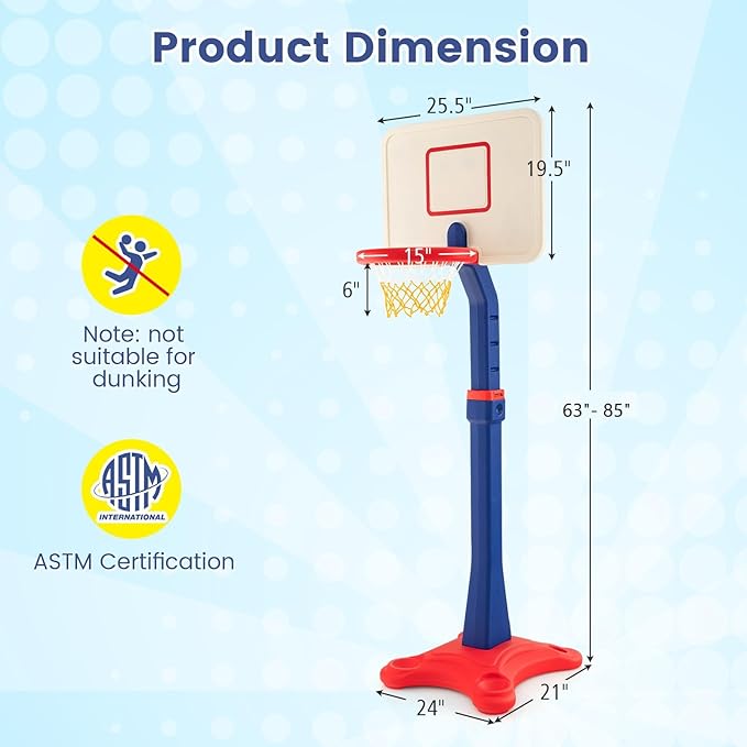Costzon Kids Basketball Hoop, 8-Level Height Adjustable Basketball Goal Stand with Weighted Base, Indoor Toy Basketball Set Outdoor Play Sport for Boys Girls Age 3+-CubbioJoy