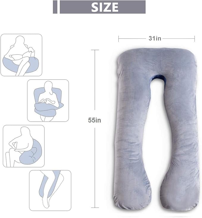 AS AWESLING Pregnancy Pillow, U Shaped Full Body Pillow, Nursing, Support and Maternity Pillow for Pregnant Women with Removable Velvet Cover (Grey)-CubbioJoy
