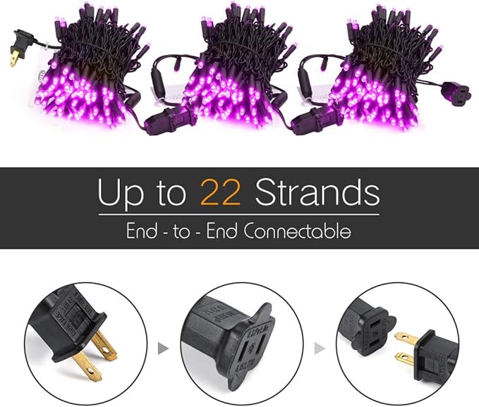 Brizled Purple Halloween Lights, 33ft 100 LED 5mm Wide Angle Halloween String Lights, 120V UL Certified Connectable Light String Purple Mini Light for Party Indoor Outdoor Tree Decoration, Black Wire-CubbioJoy