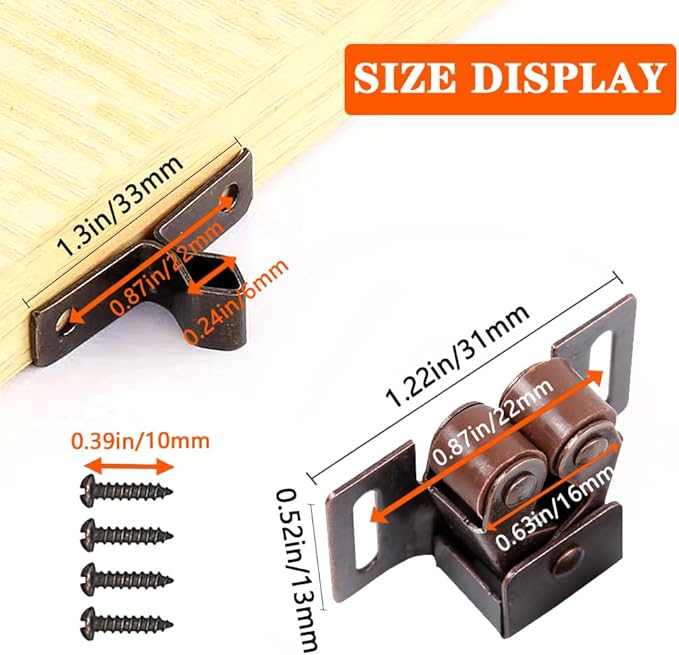 8 Pack Cabinet Latch Double Roller Catch for Cupboard Closet Cabinet Door Latches and Catches, Bronze-CubbioJoy