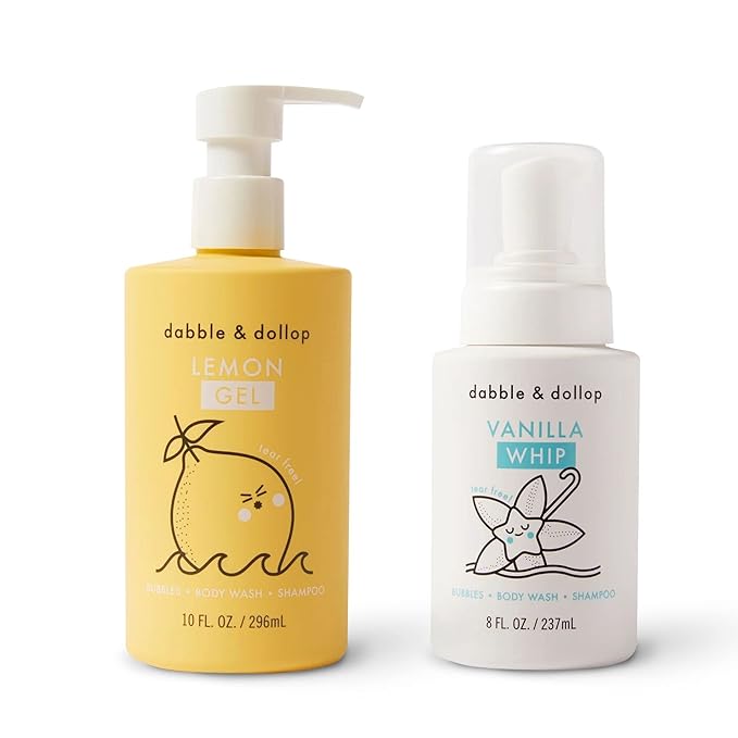 Dabble & Dollop Lemon + Vanilla Body Wash & Shampoo – 3-in-1 Natural Bubble Bath for Kids, Made in USA, No Parabens or Sulfates, Vegan, Gluten-Free, Tear-Free (2-Pack)-CubbioJoy