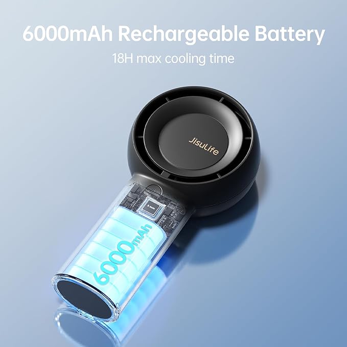 JISULIFE Portable Handheld Turbo Fan [18H Max Cooling Time], 6000mAh USB Rechargeable Personal Battery Operated Lash Small Pocket Fan with 5 Speeds for Travel/Outdoor/Vacation/Concerts- Black-CubbioJoy