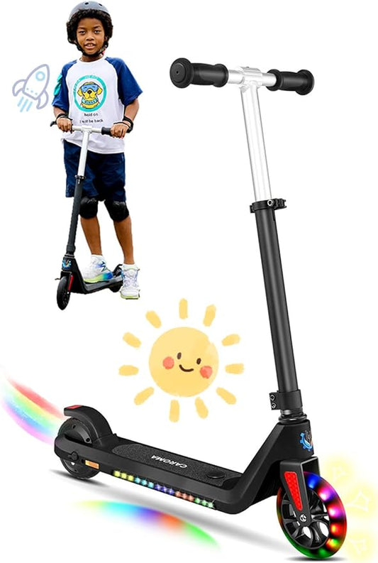 Caroma Electric Scooter for Kids Ages 6-12,150W/180WMotor,10 MPH Max Speed & 7 Miles,Colorful Lights,Adjustable Height & Speed,LED Display,Foldable Kids Electric Scooter 132 Lbs Max Load,Idea Gift-CubbioJoy