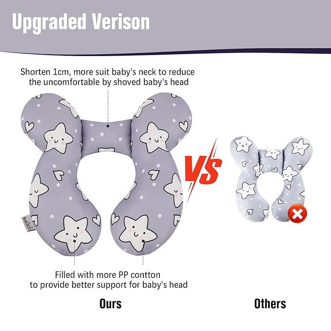 KAKIBLIN Baby Neck Pillow,Upgraded Baby Support Pillow, Head Pillow,Travel Pillow for Car Seat,Pushchair,Travel (Star)-CubbioJoy