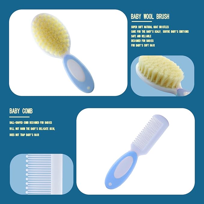 Baby Grooming Kit, Baby Essentials for Newborns, Portable Baby Care Kit, Contains Baby Nail Clippers, Baby Comb, Baby Brush, Baby Ear Wax Removal Tool and More (10 in 1) (Blue)-CubbioJoy