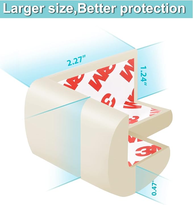 12 Pack Corner Protector Baby Proofing Edge and Corner Guards, Soft Safety Pre-Taped Rubber Foam Furniture Bumpers for Fireplace, Table, Stair, Cabinet (Off White)