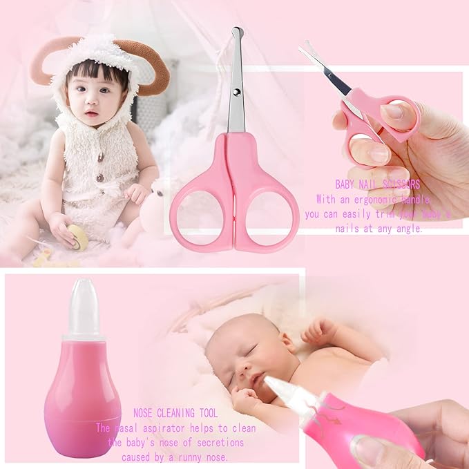 Baby Care Kits,Baby Grooming Kit,10 in 1 Newborn Essentials Must Haves,Baby Nail Clippers Baby Brush Baby Comb Earpick Nose Cleaning Tool Baby Nail File Nursing Baby Kit （Pink）-CubbioJoy