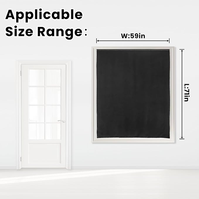 Adhesive Blackout Curtains- Self Stick Shades Window Blinds Curtains No Rod Needed Easy to Hang Curtains, Use for Bedroom, Living Room, Dining Room, Kitchen, Home Office, 59"W X 71"L, Black, 1 Panel-CubbioJoy