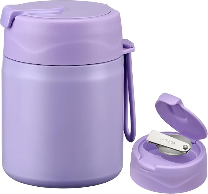 17oz Soup Thermo for Hot Food Kids,Insulated Food Jar with Spoon,Thermo Hot Food Lunch Container,Wide Mouth Leakproof Stainless Steel Lunch Box for School-Purple-CubbioJoy
