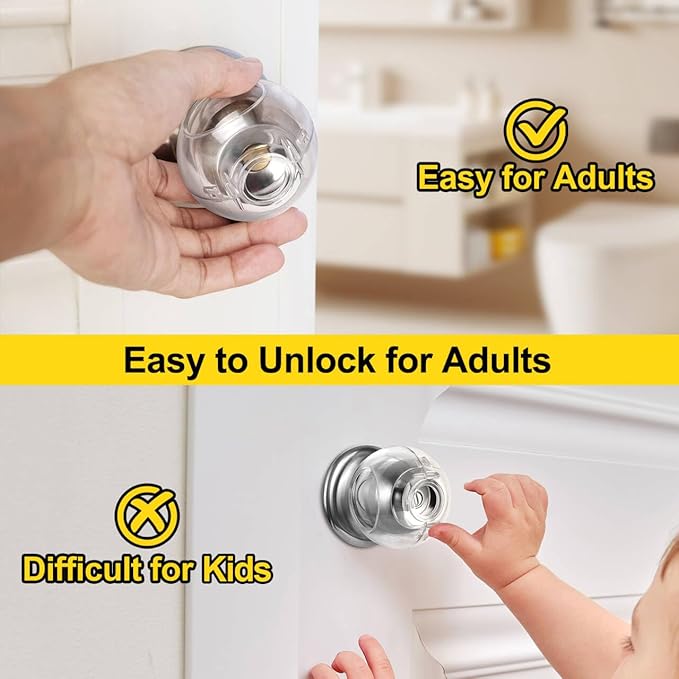 Clear Door Knob Safety Cover for Kids, 4 Pack Child Proof Door Knob Covers Fit More Color Knob Baby Proof Door Knob Covers Toddler Door Knob Cover Child Safety Door Knob Cover 2.7 X 2.3 Inches-CubbioJoy