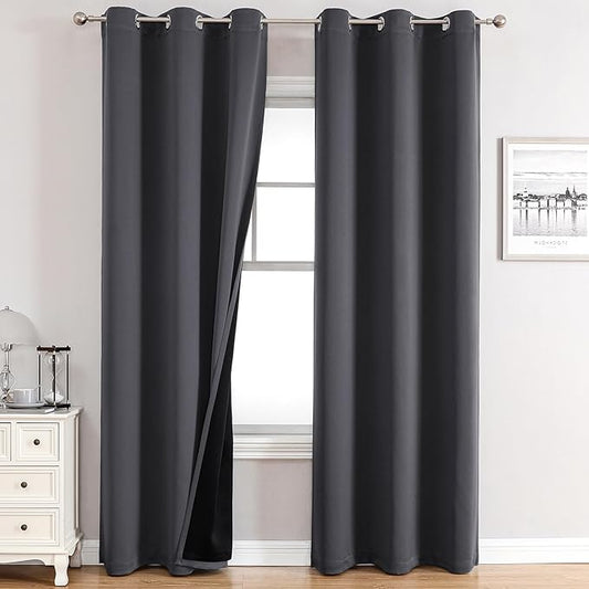 ChrisDowa 100% Blackout Curtains 72 inch Long for Bedroom with Black Liner, 2 Thick Layers Total Blackout Thermal Insulated Grommet Window Curtains 2 Panels Set (Dark Grey, 42 x 72 Inch)-CubbioJoy