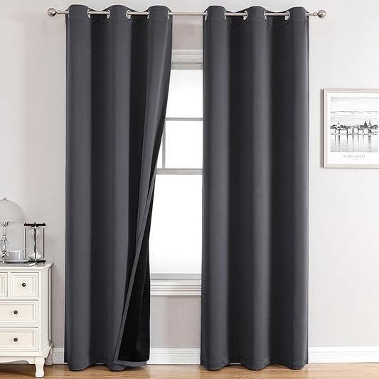 ChrisDowa 100% Blackout Curtains 78 inch Long for Bedroom with Black Liner, 2 Thick Layers Total Blackout Thermal Insulated Grommet Window Curtains 2 Panels Set (Dark Grey, 42 x 78 Inch)-CubbioJoy