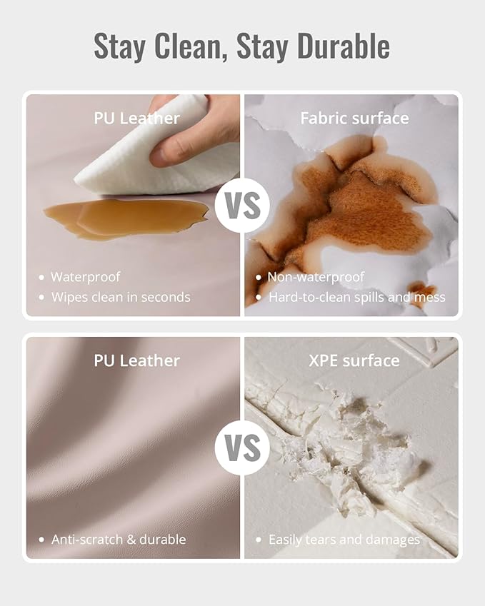 Blissful Diary Vegan Leather Baby Play Mat, 50x50 Thicken Foam Cushioned & Waterproof Playpen Mat for Infants and Toddlers, Stylish and Just Wipe-Clean Playmat for Baby Play on Floor, Taupe-CubbioJoy