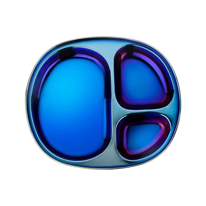 Ahimsa Stainless Steel Kids Plates - Divided Toddler Plates, Pediatrician Designed, Non Toxic Toddler Plate, BPA Free & Dishwasher Safe (Blue Single)-CubbioJoy