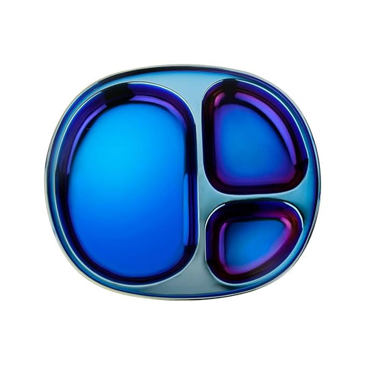Ahimsa Stainless Steel Kids Plates - Divided Toddler Plates, Pediatrician Designed, Non Toxic Toddler Plate, BPA Free & Dishwasher Safe (Blue Single)-CubbioJoy