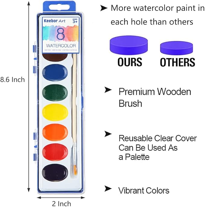 8-Color Watercolor Paint Set for Kids, 36 Pack Washable Watercolors Bulk for Party Favors, Gifts, Classroom Supplies (Wooden Paintbrushes Included)-CubbioJoy